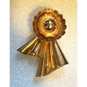 Art Deco Rose Gold Wash w/ Red Rhinestones